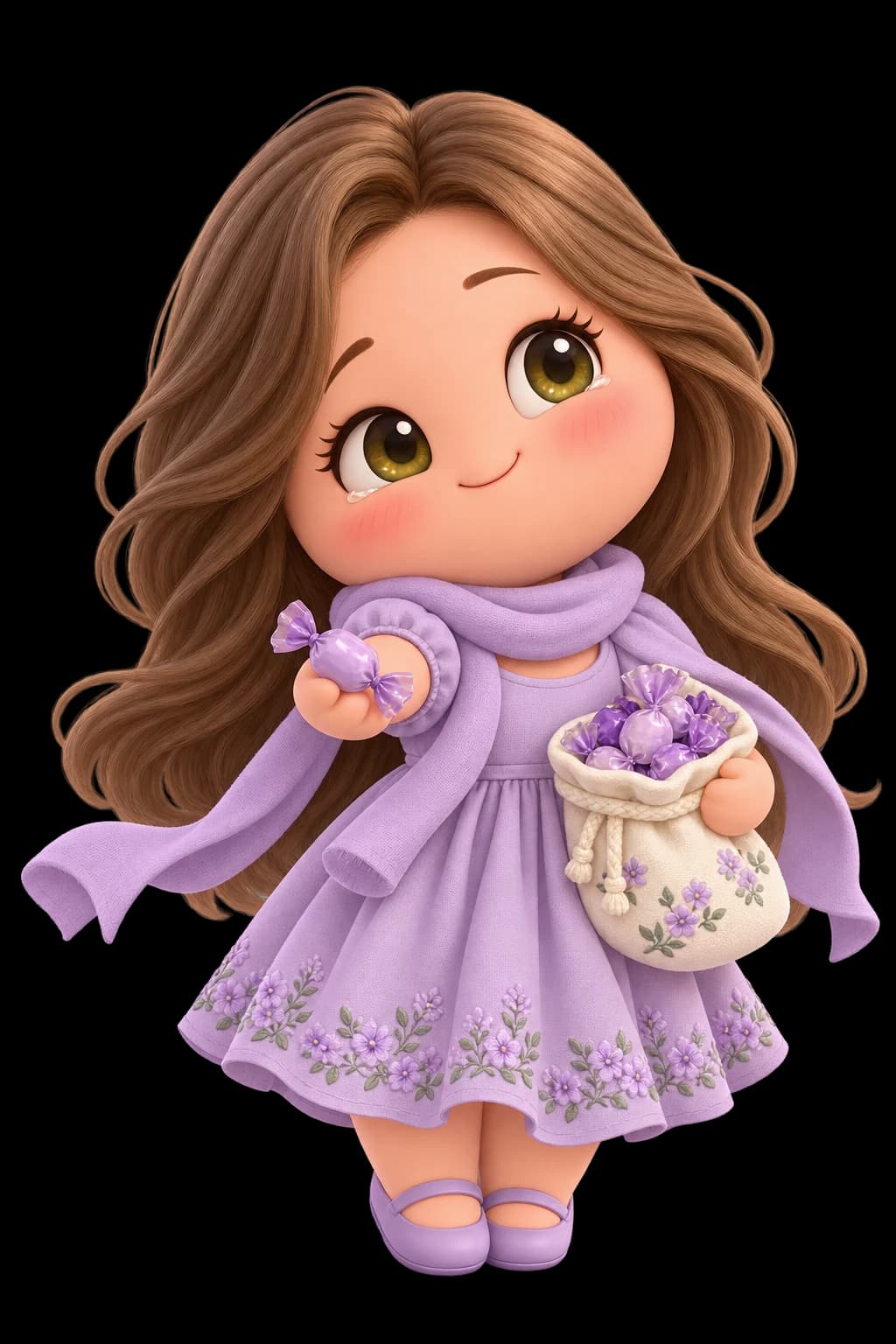 Empath character design in the village’s shared lilac palette.