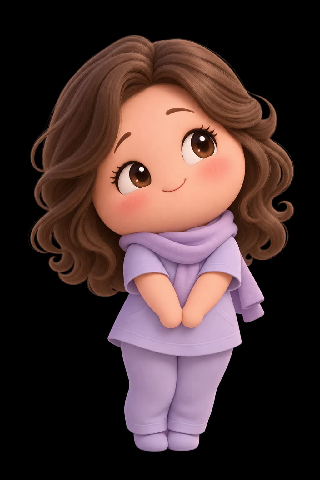 Romantic Love character design in the village’s shared lilac palette.