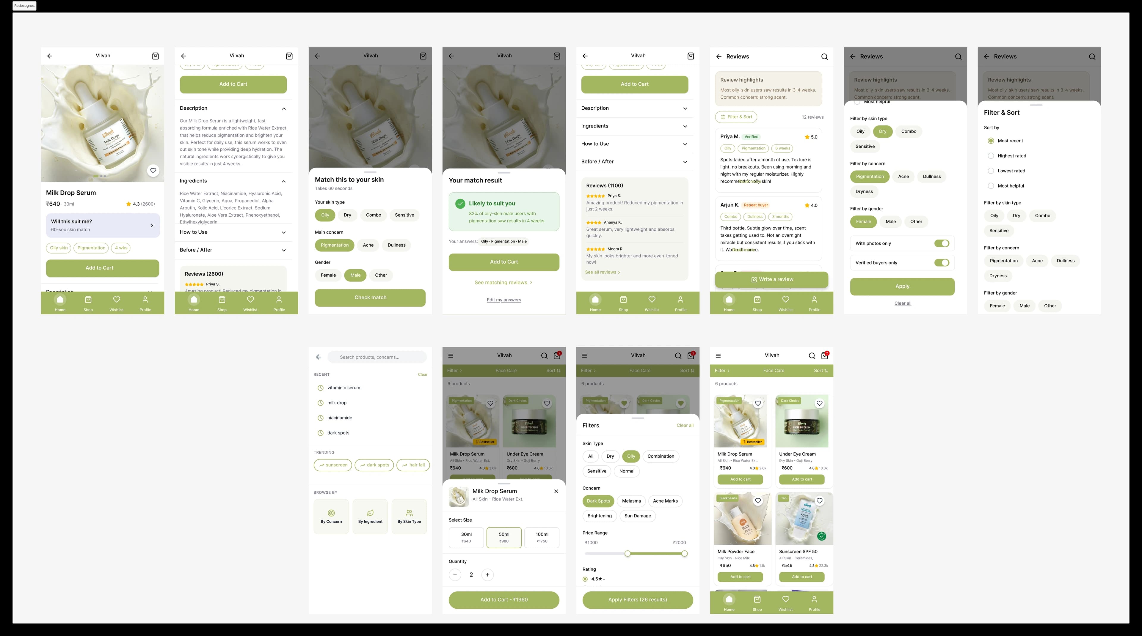 The complete twelve-screen redesign. Open the image to inspect the full set.